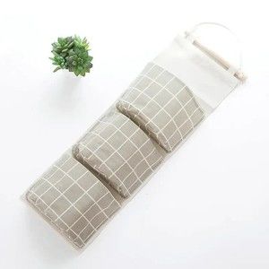 Fabric Three Pocket Wall Mounted Storage Hanging Gray White Square Portable